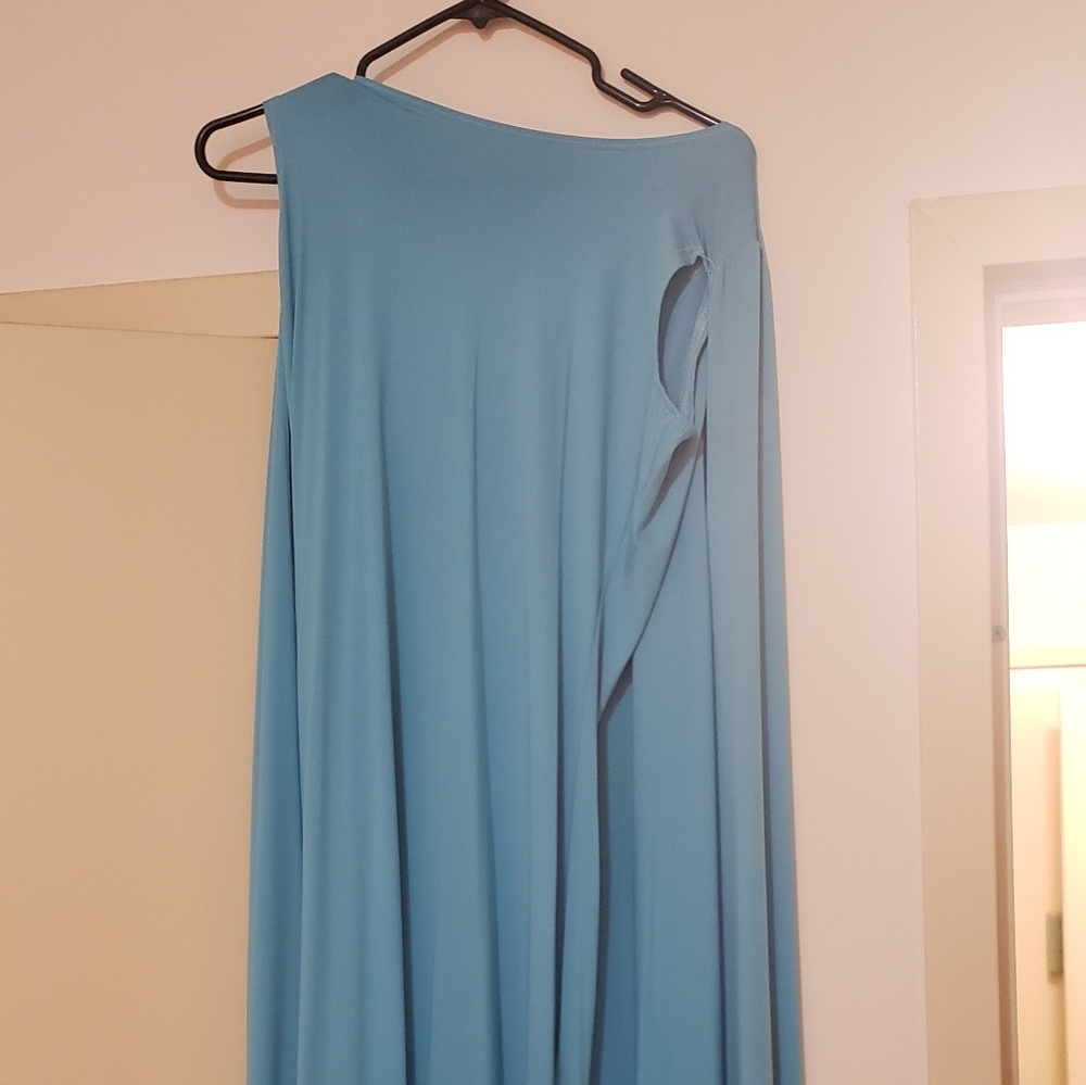 Long baby blue dress with cape attached